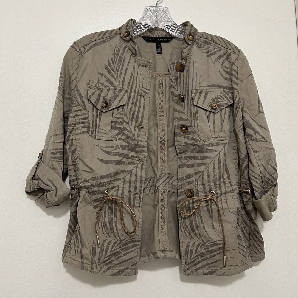 White House Black Market Lyocell Palm Leaf Utility Jacket 0P Petite Khaki Safari